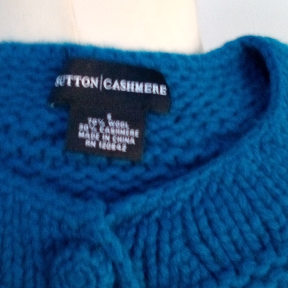 SUTTON CASHMERE 70% Wool 30% Cashmere Thick Blue Crewneck Cardigan - Size S - Picture 10 of 10